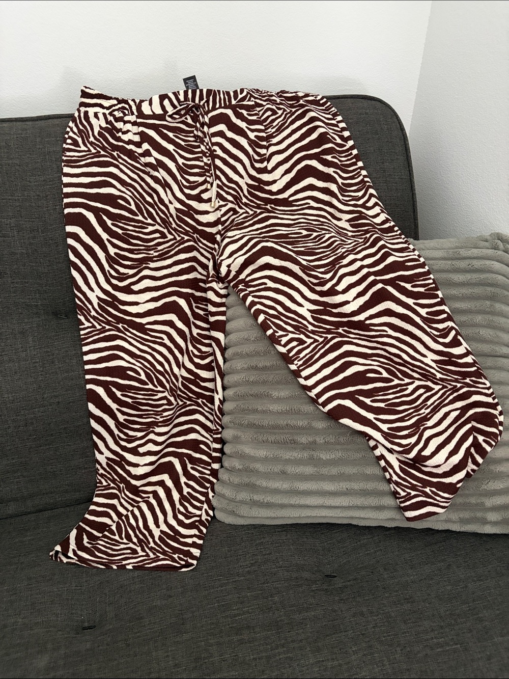 Soho Brown & Cream Zebra-Print Wide Leg Pants